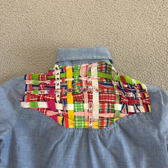 Vintage 70s Western Patchwork Button Shirt Womens Chambray Denim - Picture 16 of 16